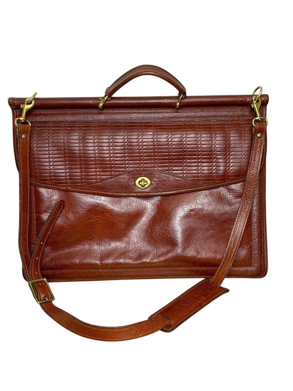 Vintage Jack Georges Cognac Brown Leather Briefcase Handle Strap Messenger Bag